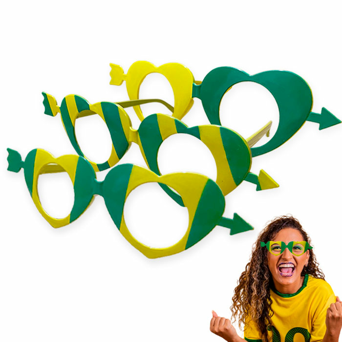 Óculos do Brasil Cores Verde e Amarelo Copa do Mundo Fomato Cupido