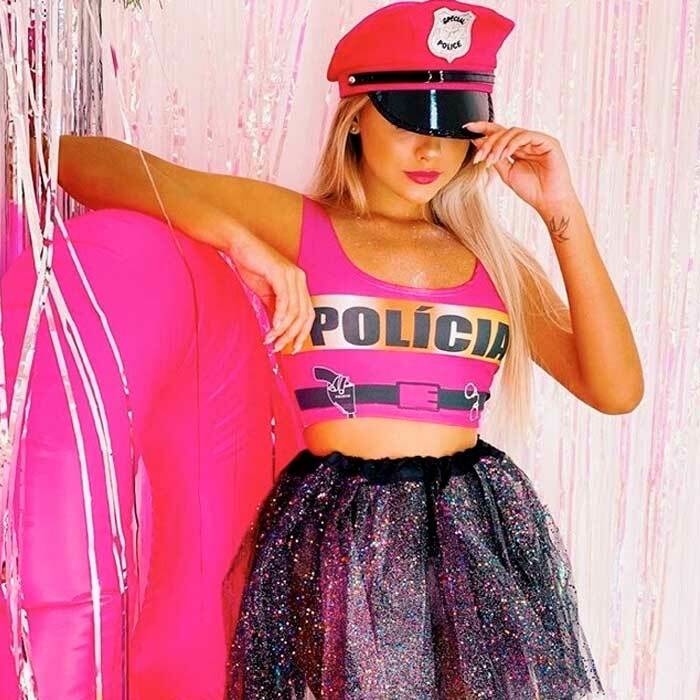 Quepe Rosa Policial Fantasia Carnaval