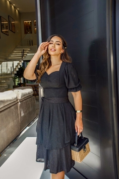 VESTIDO DECOTE PRINCESA - MALHA LESE PRETO - MODA EVANGÉLICA