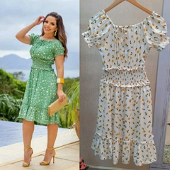 Imagem do VESTIDO NIVEA COM LASTEX NA CINTURA - FLORAL - OFF WHITE - BOUTIQUE K - MODA EVANGÉLICA - REF: 5059