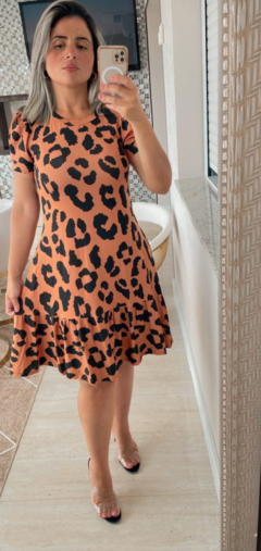 VESTIDO SARA ANIMAL PRINT MARROM COM PRETO