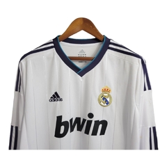 Camisa Retrô Real Madrid I 2012/2013 manga longa - Adidas Masculina - Branca com detalhes em azul - Skull Sports