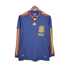 Camisa Retrô Seleção da Espanha II 2010 manga longa - Adidas Masculina - Azul com detalhes em amarelo e laranja