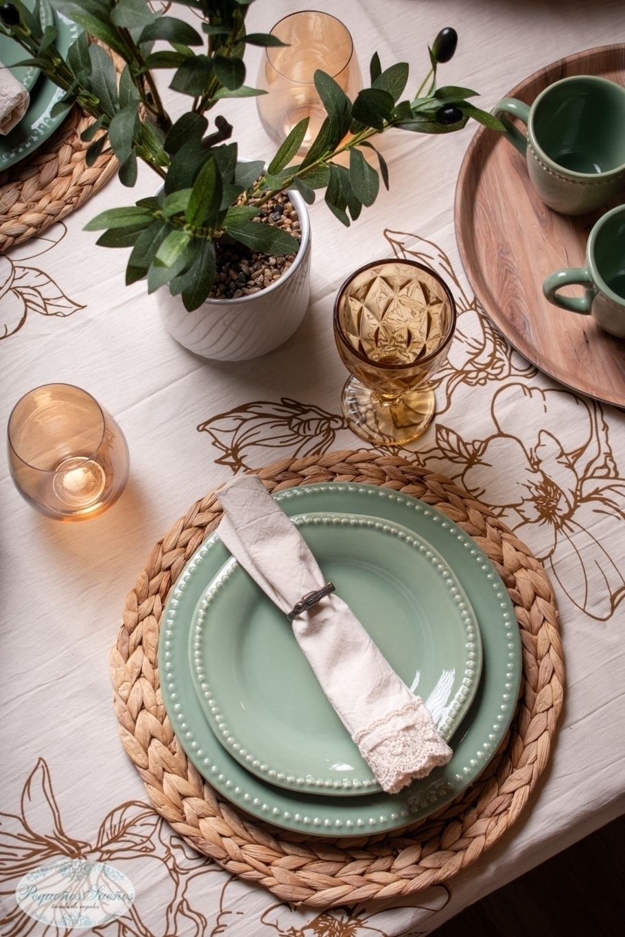 Vajilla Ceramica Verde plato de postre x2