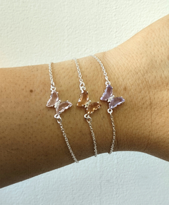 Pulsera centro mariposa cristal acero blanco