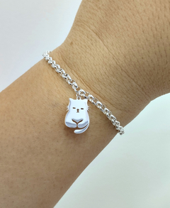 Pulsera gatito peluche acero blanco