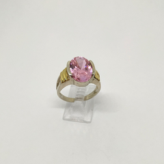 Plata 925 Anillo zircón rosa oval con oro