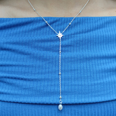 Collar corbatero estrella + perla acero blanco en internet