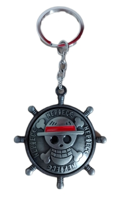 Llavero Calavera Mugiwara Plateada de Metal Giratoria - One Piece