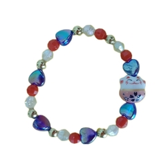 Pulsera Gato de la Suerte Elástica - Azul Roja Dorada - comprar online