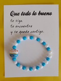 Pulsera Argentina Gato de la Suerte Celeste