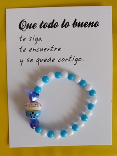 Pulsera Argentina Gato de la Suerte Celeste con Corazones