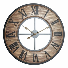 Reloj metálico con fondo de madera L153