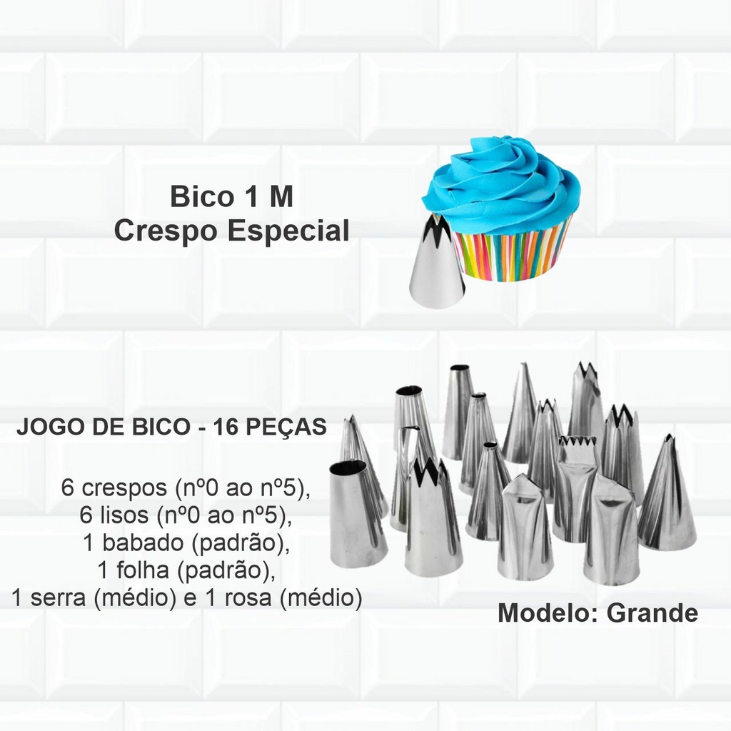 Jogo Com 24 Bicos Inox de Confeitar Bolos E Cupcakes + Adaptador