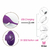 Vibrador cápsula USB roxo com controle, mostrando opções de carregamento USB e bateria 3V 2032.