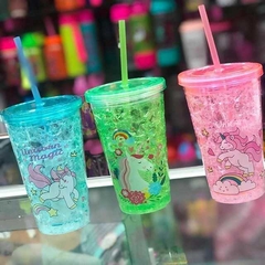 VASO CON GEL REFRIGERANTE UNICORNIO