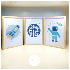 Set cuadrito infantil cohete + dream big + astronauta