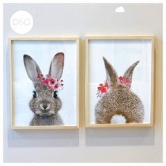 Set de cuadros conejo con flores grande