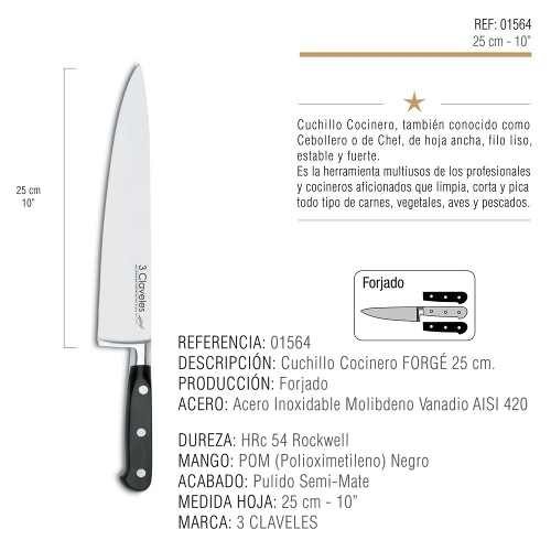 Cuchillo de cocina, cebollero o cuchillo chef de 3 claveles.