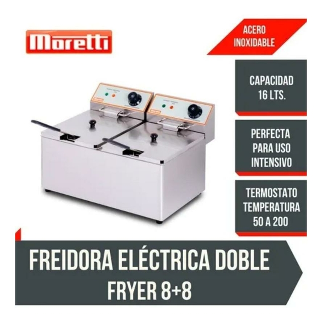 Freidora Electrica Acero Inoxidable 2.8 Lts Doble Canasta
