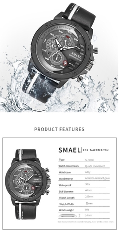 Relógio SMAEL Pulseira de Couro SL-9060 à prova d´ água