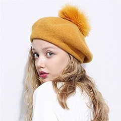 Boina de lã Chapéu do Inverno Pom Pom Feminino-1