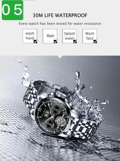 Relógio de Pulso Masculino POEDAGAR 805 Automático Pulseira de Couro - comprar online
