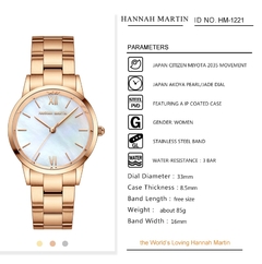 Relógios de Pulso Feminino Hannah Martin HM-1221 À Prova D'Água Modelo Clássico Aço Inoxidável