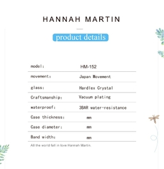 Relógio Feminino Hannah Martin HM-1521 Quartzo Pulseira de Couro À Prova D'Água na internet