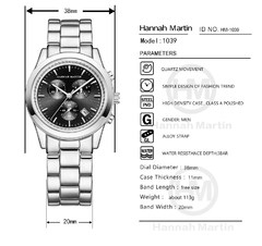 Relógio Masculino Hannah Martin HM-1039 À Prova D'Água Feito em Aço Inoxidável - ElaShopp.com