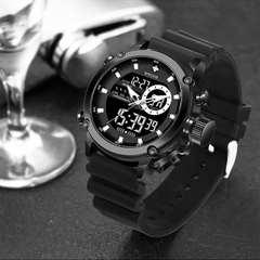 Relógio Masculino Militar WWOOR 8882BB Digital Esportivo Pulseira de Silicone À Prova D'Água - ElaShopp.com