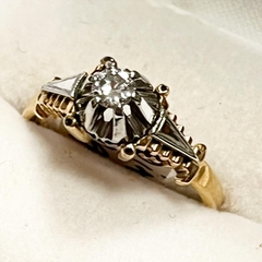 ANILLO SOLITARIO DIAMANTE ANTIGUO EN ORO COMBINADO ORO BLANCO SK949