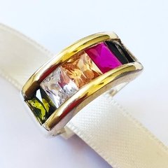 Anillo Plata y Oro con Piedras Carre Arco Iris TOPACIOS K1107 - comprar online