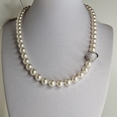 Collar de perlas Majorica perlas 8 mm 40 cm cierre Pavee T2012