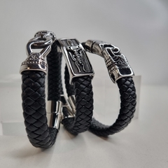 PULSERA ACERO Y CUERO ESTILO VIKINGA 3606 - comprar online