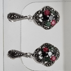 AROS PLATA COLGANTES DE TAILANDIA CON RUBIES Y MARCASITAS 3617 - comprar online