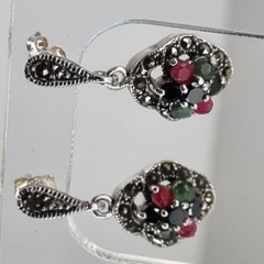 AROS PLATA COLGANTES DE TAILANDIA CON RUBIES Y MARCASITAS 3617