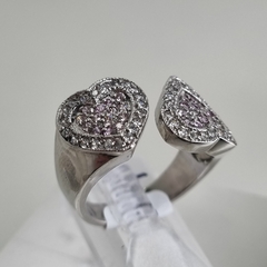 ANILLO DE PLATA DOBLE CORAZON CUBICS Y ROSA DE FRANCIA 4709 - comprar online