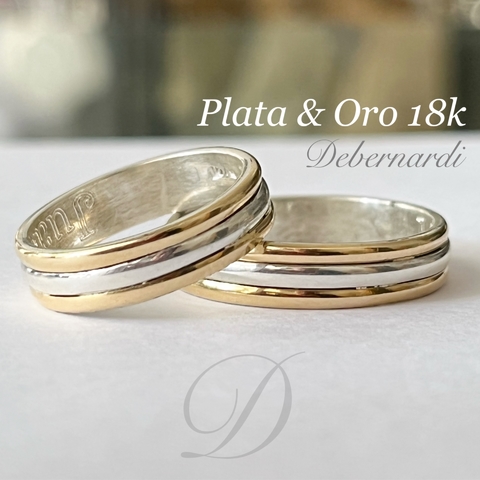 Alianzas plata y oro combinadas DOBLE LINEA ORO 18K