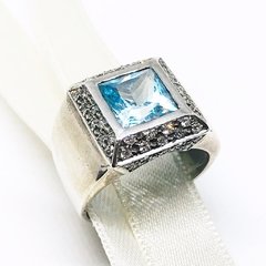 Anillo aguamarina cuadrada plata 2233 - comprar online