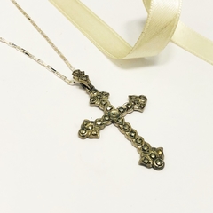 Bellisima cruz antigua con marcasitas en plata 6002
