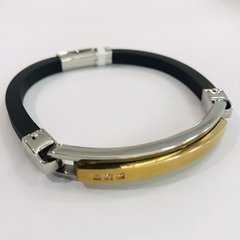 Pulsera Hombre acero Caucho y enchapado oro Italia 7760