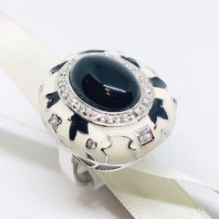 Anillo esmalte y piedra negra oval J584 - comprar online