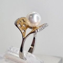 Anillo italiano plata oro y perla natural 5879