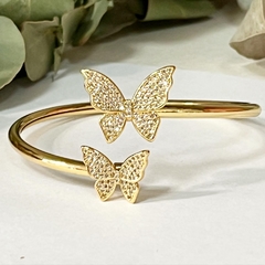 PULSERA ACERO ENCHAPADO EN ORO MARIPOSAS Y CUBICS K1393