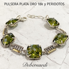 Pulsera Colombia en plata y oro con peridotos 10249