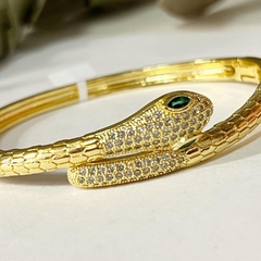 PULSERA ENCHAPADA EN ORO 18 ITALIANA SERPIENTE CON OJOS VERDES K2500