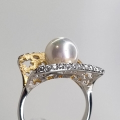 Anillo italiano plata oro y perla natural 5879 - DEBERNARDI - Joyeria Debernardi
