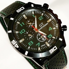 RELOJ DEPORTIVO CORREA SILICONA PESPUNTES VERDES GT001