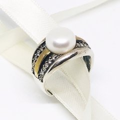 Anillo plata y oro con perla de cultivo natural J1130 - comprar online